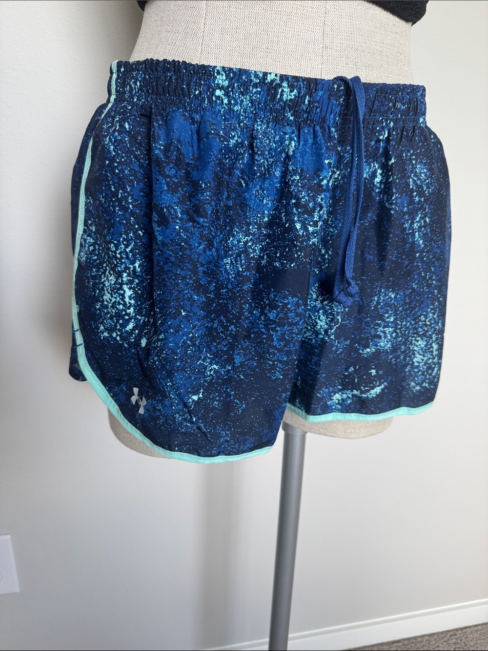 Under Armour Women's Navy Blue and Mint Print Athletic Shorts